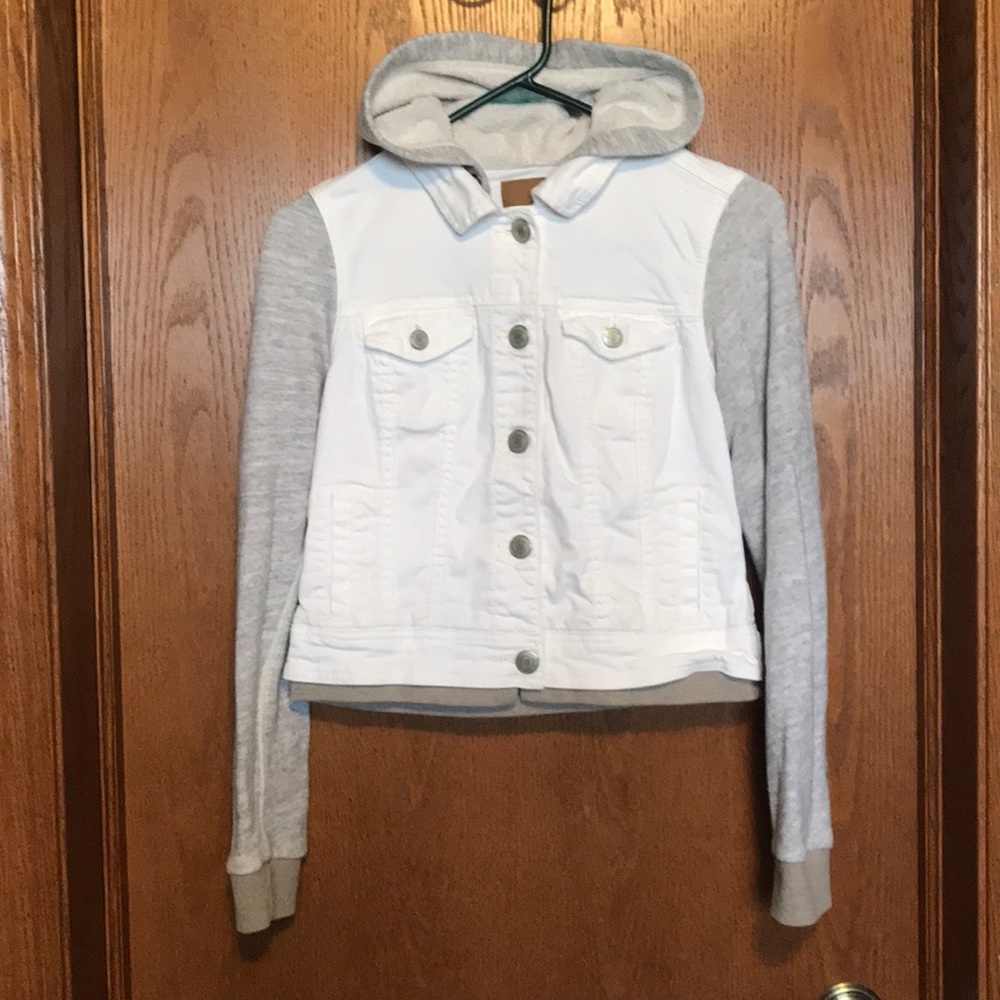 American eagle hooded jean jersey jacket white